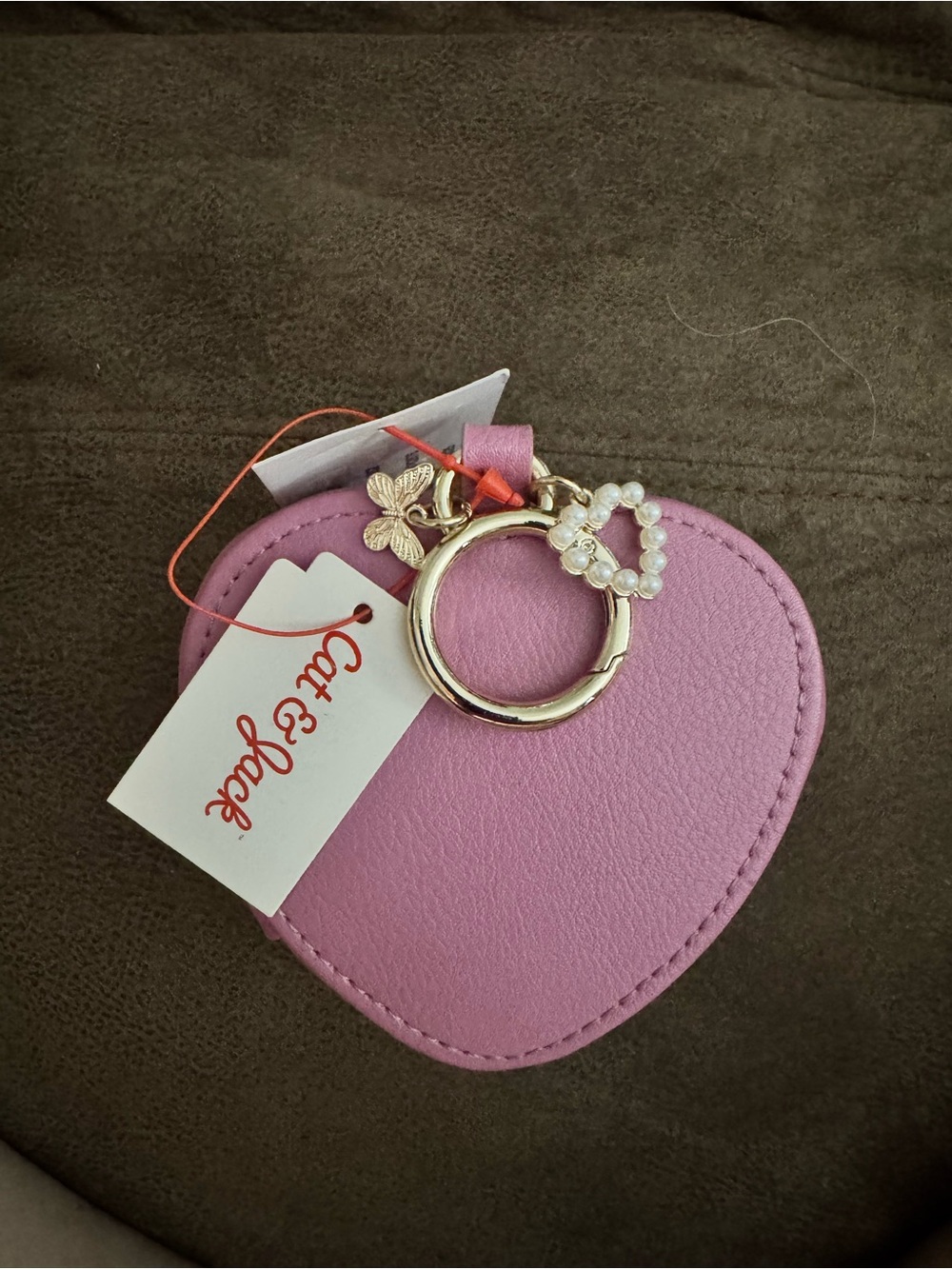 Cat & Jack Pink Heart Travel Jewelry Box with Gold Ring and Pearl Heart Charm